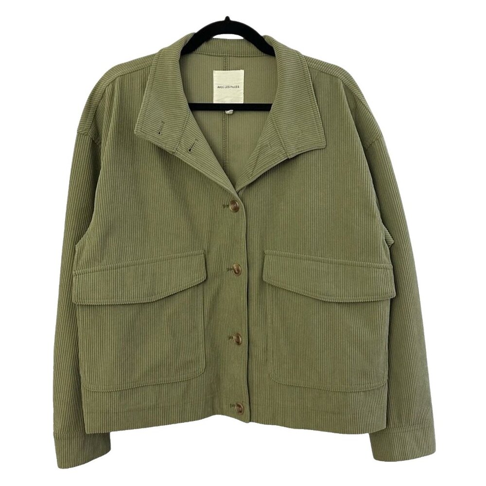 Avec Les Filles Large Green Cropped Boxy Corduroy Jacket Shacket NEW